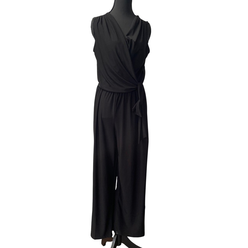 Nik‎ and Nash Jumpsuit Women Medium Black Wrap Front Wide Leg Sleeveless